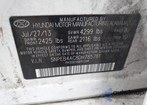 2013 Hyundai Sonata Gls from USA, damaged, VIN 5NPEB4AC8DH785781